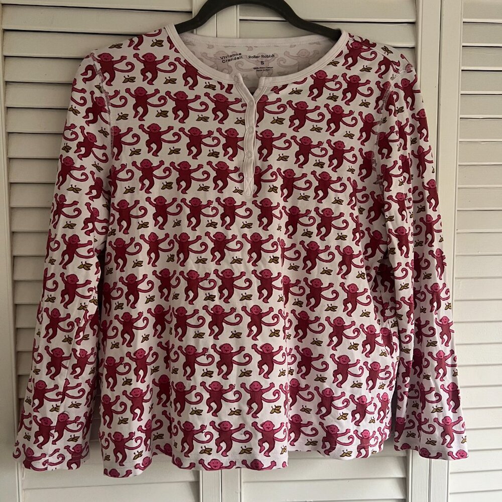 Roller Rabbit Pink Monkey Pajamas - Small - Top O… - image 2